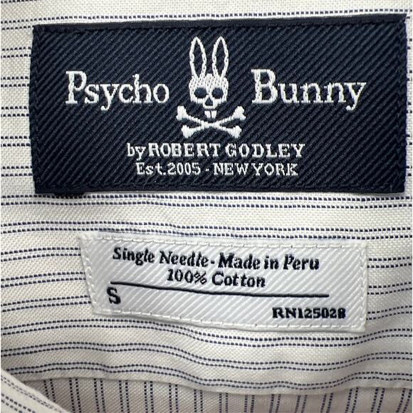 Psycho Bunny Double Pinstripe Single Needle White & Blue Button Up Shirt Size S - Picture 9 of 12